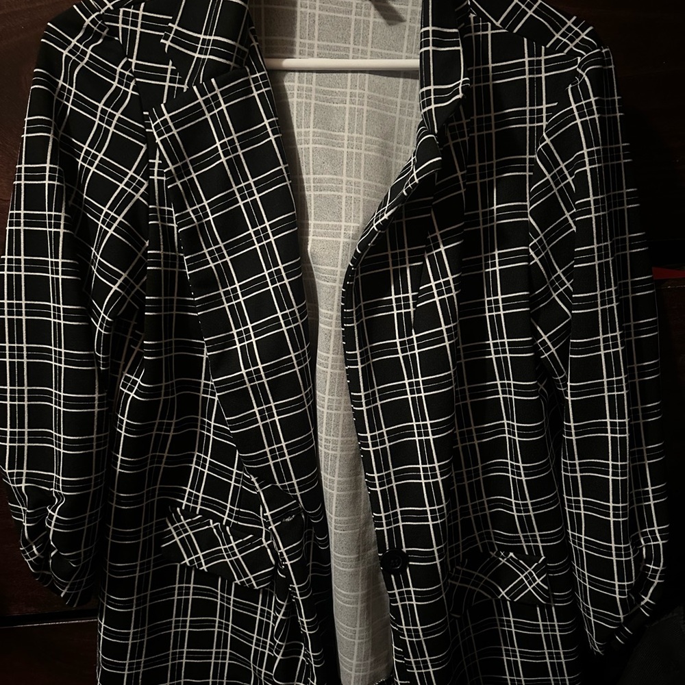 Plaid Black and White Blazer